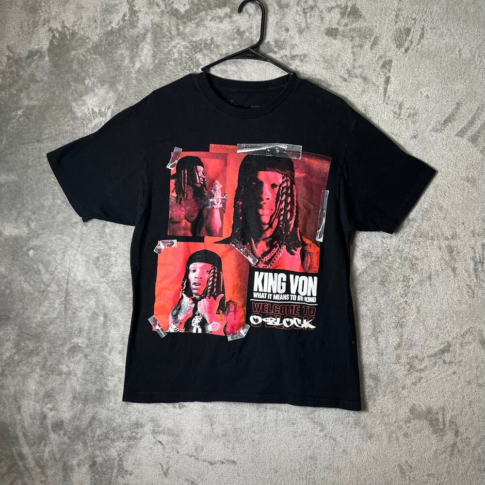 King Von Welcome to O’Block Graphic Rap T-Shirt Black Hip Hop Streetwear Mens MD
